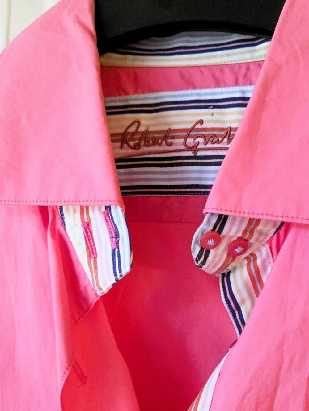 Robert Graham Pink Button Down Embroidery Striped Cuff Shirt Fits Cotton Ribbon - Picture 6 of 16
